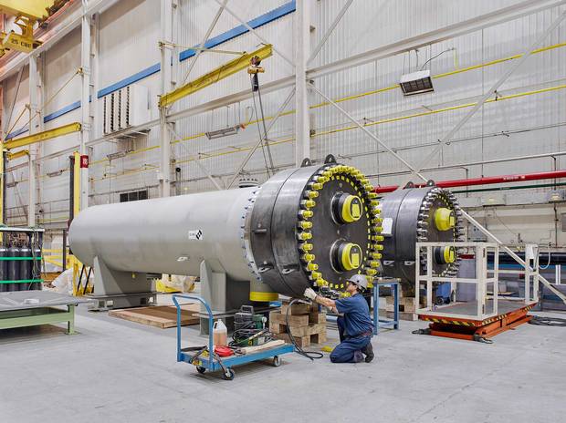 These two shutdown coolers are waiting in BWXT’s clean room, ready to be shipped to Darlington. Each of the plant’s four reactors requires two coolers.