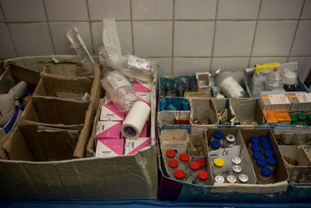 Medical supplies are seen in Hospital Victorino Santaella in Los Teques, a satellite city of Caracas. Many hospitals only have limited supplies to offer patients, with some having to reuse medical materials despite the risk of HIV transmission.