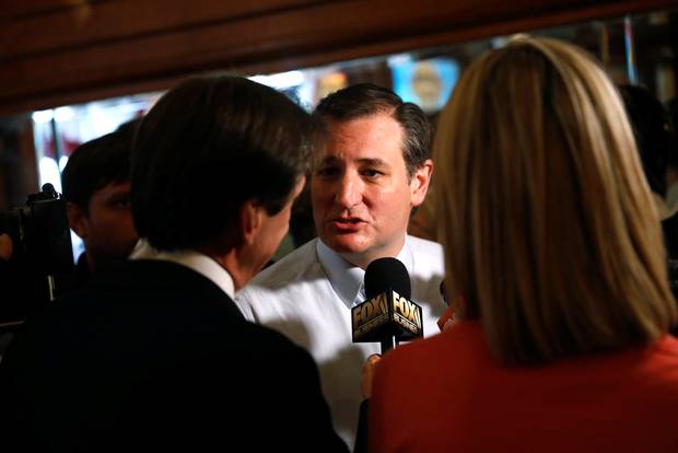 U.S. Republican presidential candidate Ted Cruz (R-TX) speaks with the media at a campaign event at Zaharakos Ice Cream Shop in Columbus, Indiana, U.S., April 25, 2016.