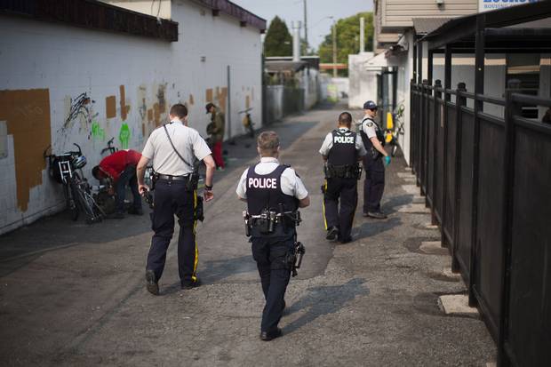 RCMP constables in Surrey, B.C., patrol 135A Street, known as ‘the Strip.’