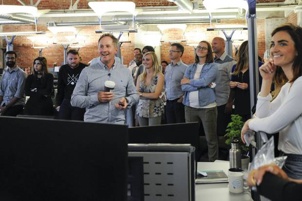 Bryan de Lottinville, centre front, founder and chief executive officer of Benevity, Inc.