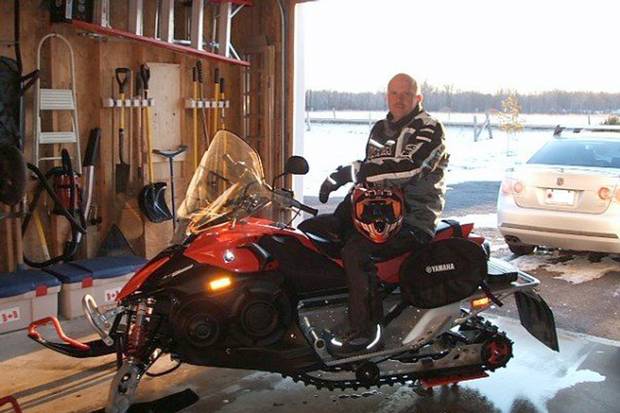 WO Florian on his snowmobile in April, 2007, at his home in Harrowsmith, Ont.