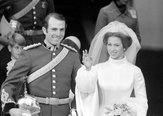 Princess Anne and Captain Mark Phillips leaving after their wedding ceremony at London's Westminster Abbey in November, 1973.