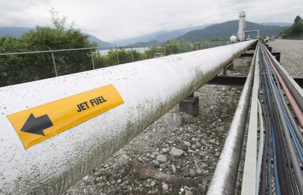 A pipeline is pictured at the Kinder Morgan Trans Mountain expansion project in Burnaby, B.C.
