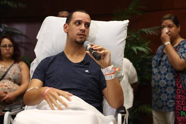 Angel Santiago speaks to the media on Tuesday in Orlando.