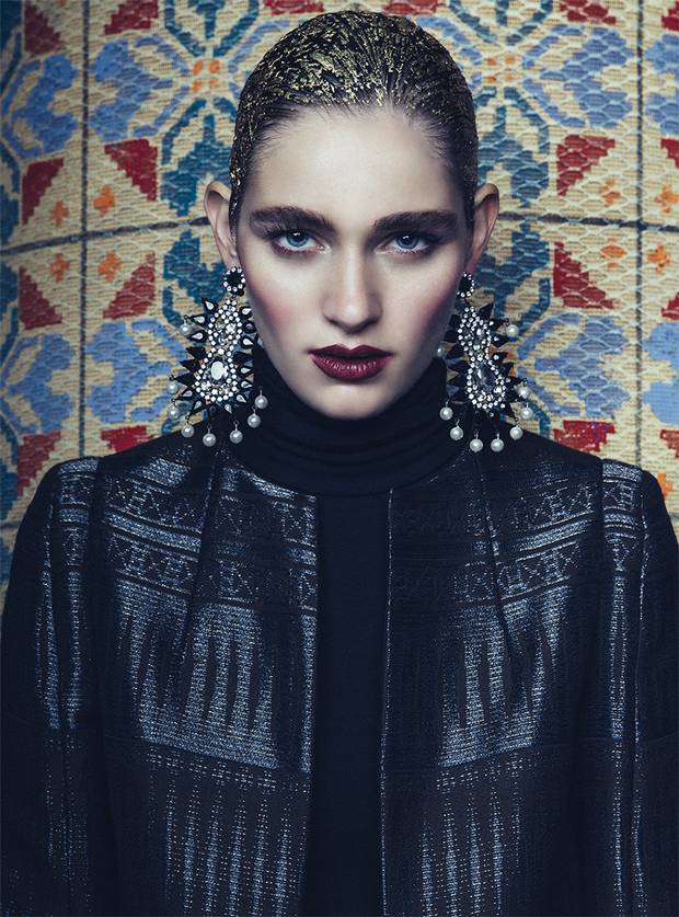 Coat, £895 through www.amandawakeley.com. Vintage earrings, price on request through www.caroletenenbaum.com.