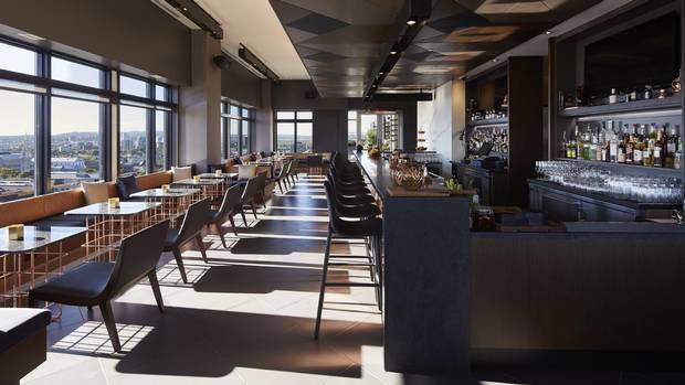 Copper Spirits & Sprites, the hotel’s rooftop bar, overlooks the Byward Market, Parliament buildings and Ottawa River.