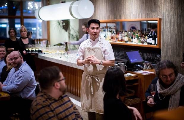 Chef Angus An speaks to guests at Maenam.