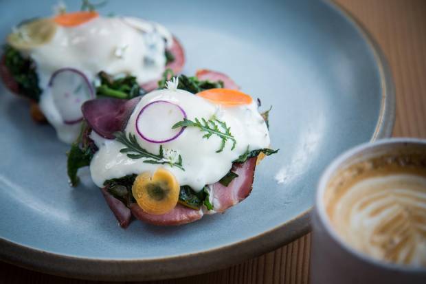 Eggs benedict at Bows & Arrows.