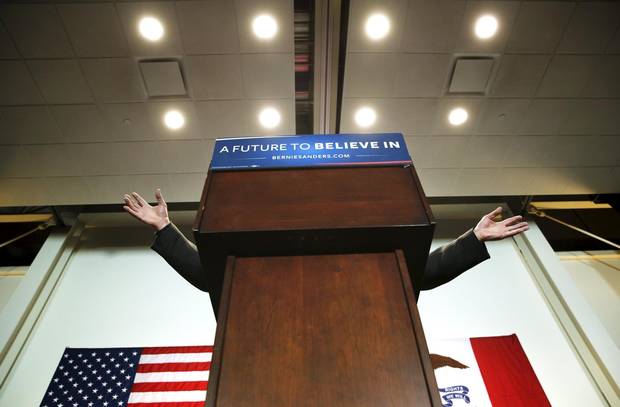U.S. Democratic presidential candidate Bernie Sanders speaks during a campaign rally at the Des Moines Area Community College in Ankeny, Iowa, on Jan. 10.