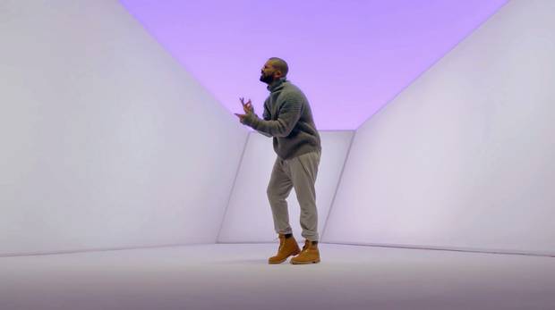 In the viral video clip for his song Hotline Bling, Drake wears a variety of normcore outfits including a sweater from fashion brand Acne Studios and pieces from his own streetwear label, OVO.