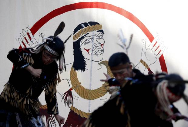 Tzinquaw dancers from the Cowichan Tribe perform during the Aboriginal Cultural Festival, a three-day outdoor event to celebrate the diversity of Aboriginal cultures in B.C. and honour the treaties of Esquimalt and Songhees Nations in Victoria in June, 2014.