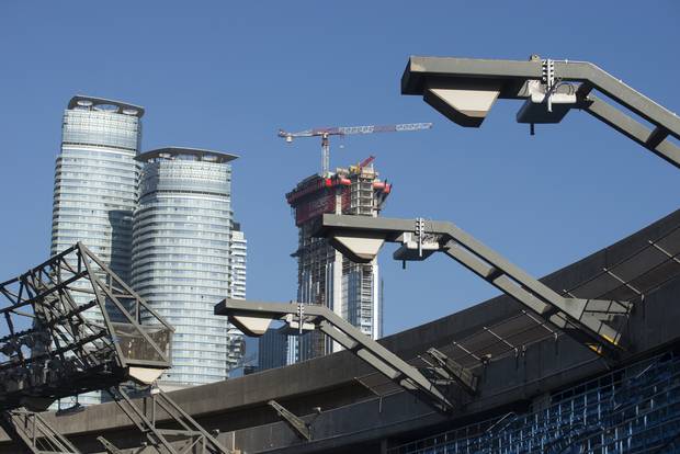 A look at small cells above the nosebleed section of the Rogers Centre.