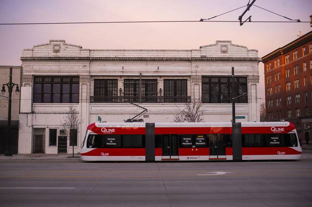 A QLine car is tested on Woodward Avenue.