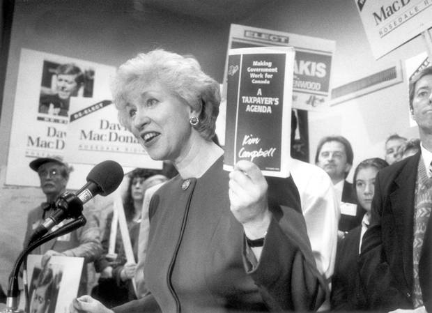 Progressive Conservative Party leader Kim Campbell campaigns in Toronto during a federal election swing through southern Ontario in the 1993 federal election.
