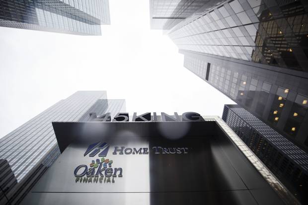 Signage for Home Trust Co., a subsidiary of Home Capital Group Inc., stands outside the company's headquarters in Toronto on May 4, 2017.