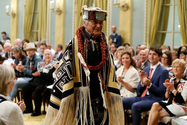 Chief Bill Cranmer takes part in a ceremony before being awarded the Sovereign’s Medal for Volunteers during a ceremony at Rideau Hall on June 19, 2017.