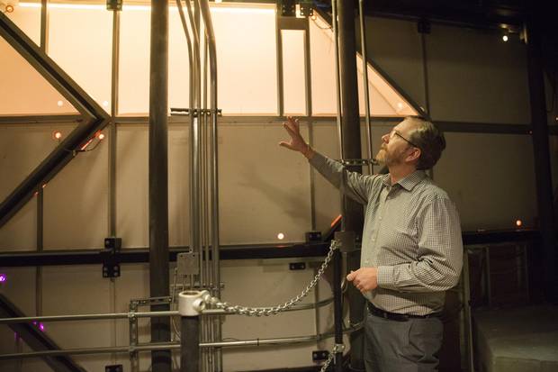 Kristopher Dell of Civic Theatres Toronto goes behind the scenes at the Lyric Theatre to show how the back lit acoustical panels work and how they change colours.