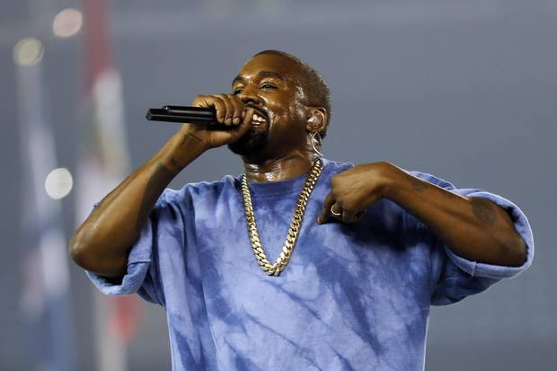 Kanye West performs during the closing ceremony of the Pan Am Games Sunday, July 26, 2015, in Toronto.