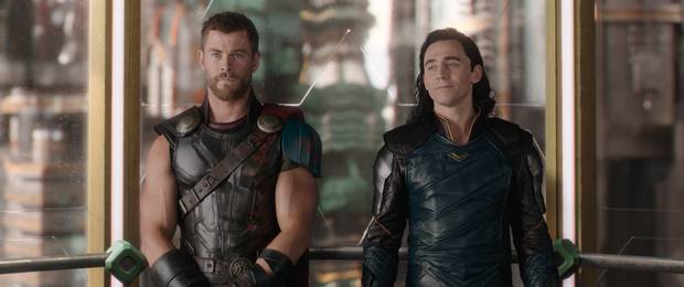 Chris Hemsworth and Tom Hiddleston in Thor: Ragnarok.
