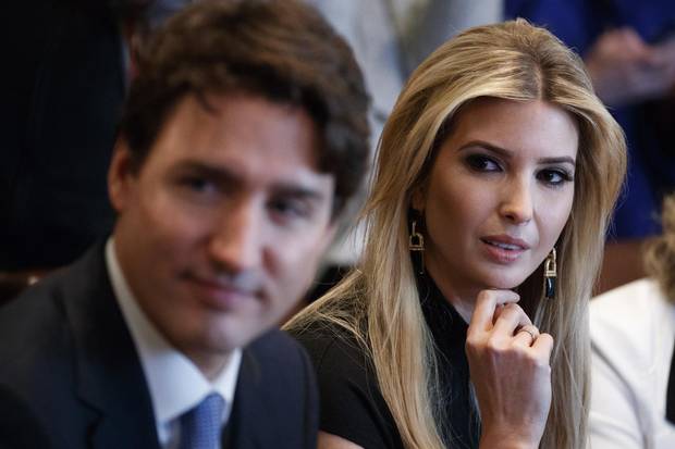 Mr. Trudeau and Ivanka Trump listen during a meeting with female business leaders.