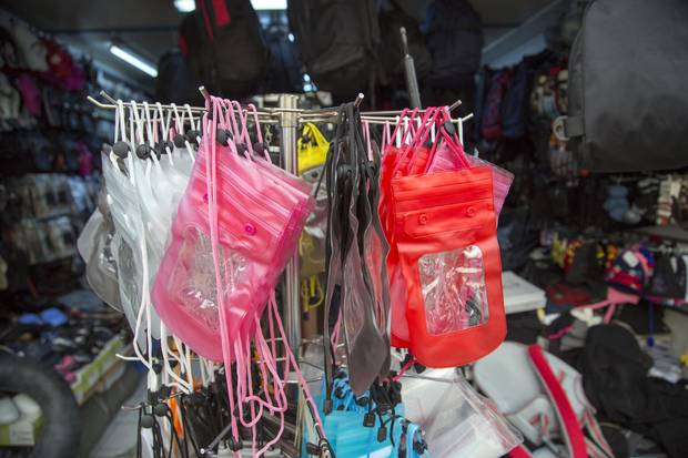 Waterproof passport holders are for sale at an Izmir shop.