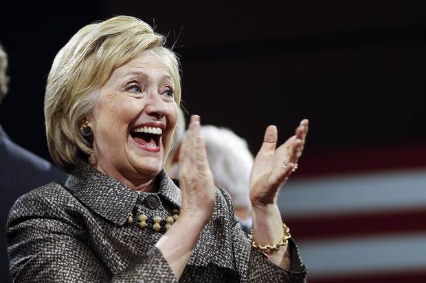 Hillary Clinton smiles at a presidential primary rally in Philadelphia on April 26.