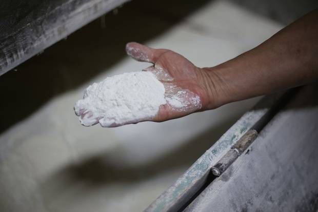 To mill the flour for its noodles, Eulji Myeonok uses imported buckwheat from China. Fresh grains make for the best noodles, but getting consistent quality throughout the year involves carefully mixing old and new grains.