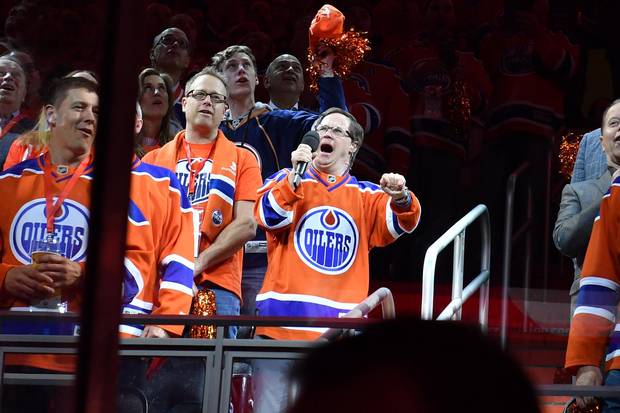 Joey Moss of the Edmonton Oilers sings the national anthem prior to Game Five of the Western Conference First Round during the 2017 NHL Stanley Cup Playoffs against the San Jose Sharks on April 20, 2017 at Rogers Place in Edmonton, Alberta, Canada.