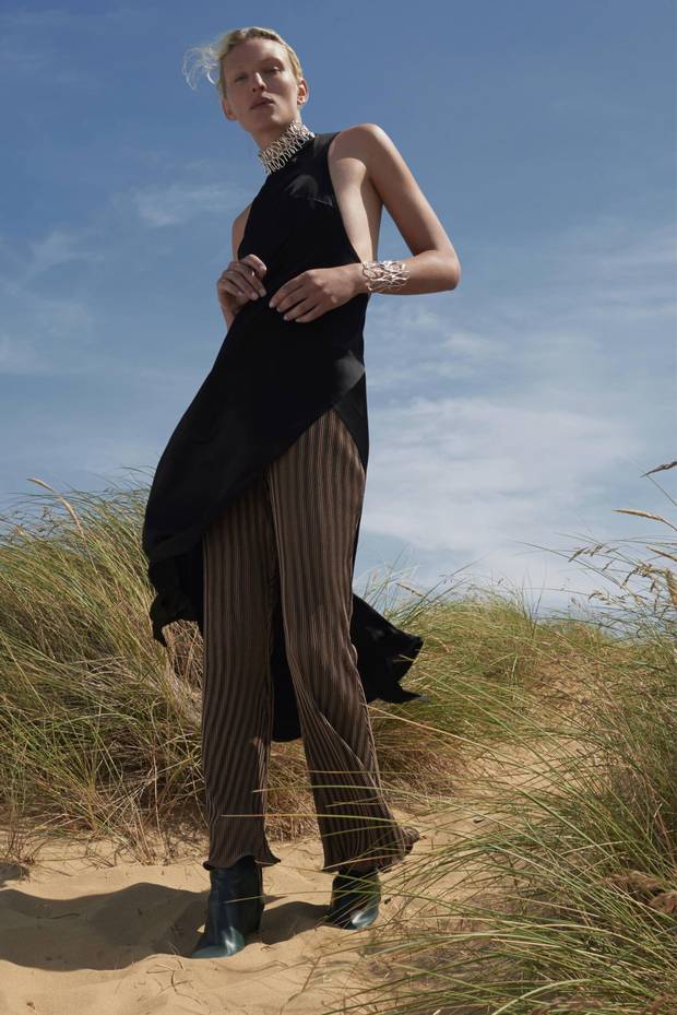 Angles are at play in a dress from the label’s fall 2016 collection and pieces from the spring 2017 collection.