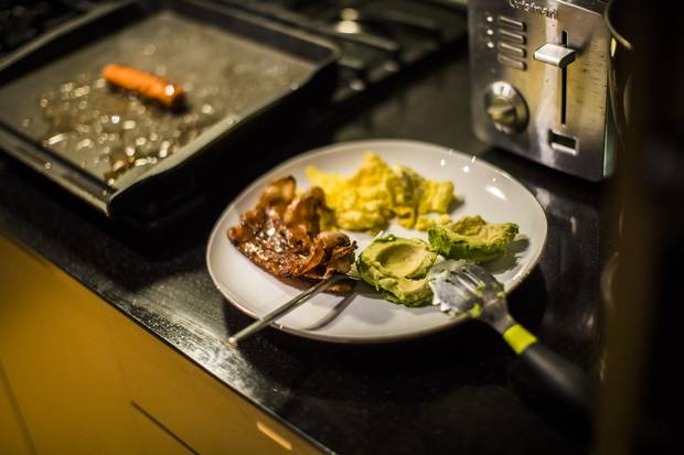 Dan McKinnon, who follows the ketogenic diet, typically prepares eats eggs, bacon, sausages and avocado for breakfast.