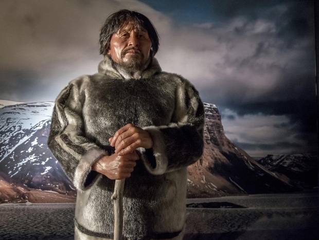 A vivid scientific reconstruction, based on human remains, of the face and figure of an Inuk man who lived about 800 years ago.