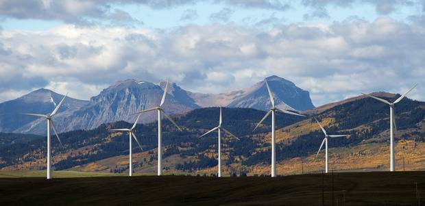 Windmills near the town of Pincher Creek, Alta.