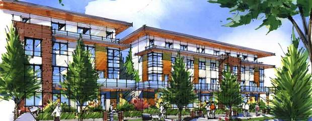 A rending of the East 3rd St. townhouses, Moodyville.