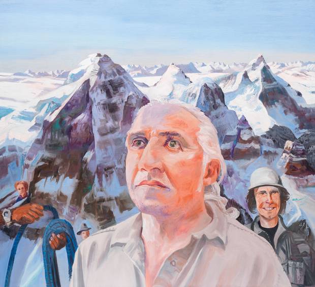 John Hartman, Barry Blanchard, the North Pillar of North Twin, 2015, oil on linen, 60 x 60 inches