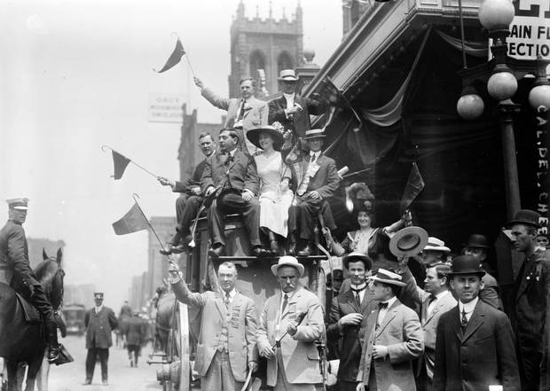 California delegates on stagecoach at the 1912 Republican National Convention held at the Chicago Coliseum, Chicago, Illinois, June 18-22, 1912.