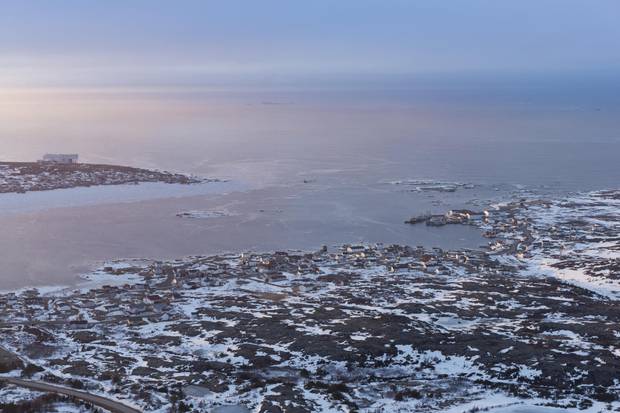 Baan's aerial photograph of the Fogo Island Inn.