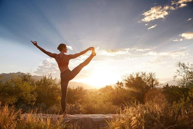 Yoga at sunrise at Canyon Ranch.