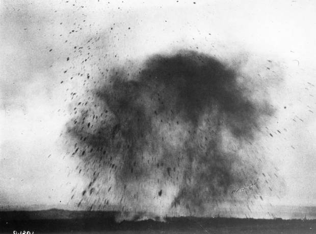 A German shell explodes during the taking of Vimy Ridge.