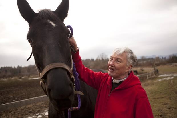 Noreen Campbell with her horse Dasha, a ten-year-old Pres St. George Canadian Warm blood at John Road Barn in North Saanich, B.C.