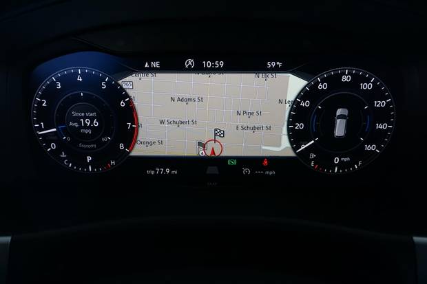 The ascetic-but-functional dashboard design doesn't overrely on the touch screen for basic functions.