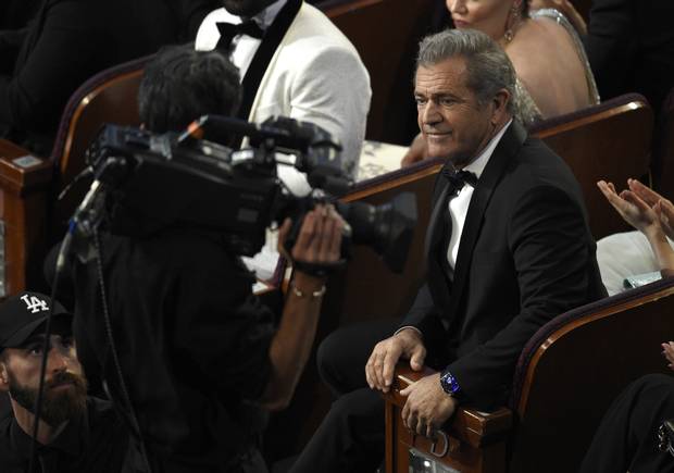 Mel Gibson appears in the audience at the Oscars on Sunday, Feb. 26, 2017, at the Dolby Theatre in Los Angeles.