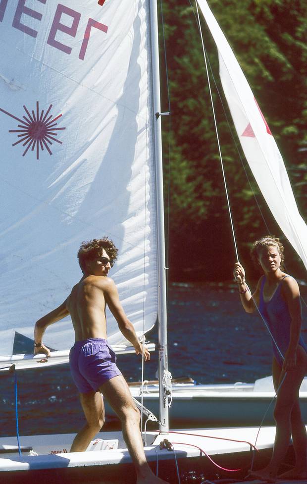 Justin Trudeau, 18, prepares a sailboat with fellow counsellor Marie Clement at Algonquin Park’s Camp Ahmek in 1992.