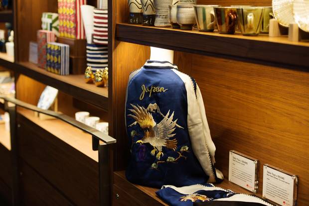 An embroidered BEAMS jacket.