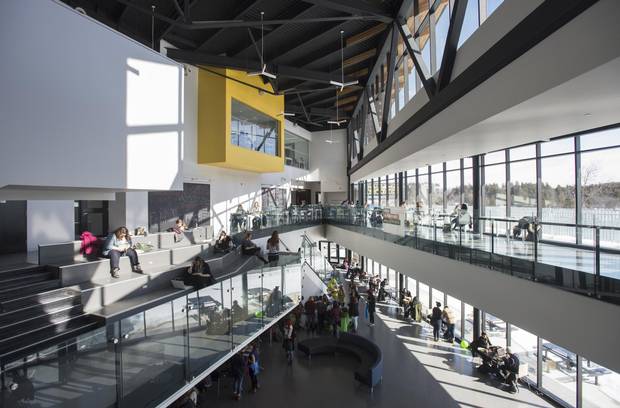 Trent University in Peterborough, Ont., is engaged in a careful renovation of its Bata Library and other projects – such as a new student centre (pictured) – that honour the original campus design.