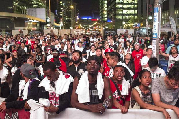 Toronto Raptors fans watch as the Toronto Raptors lose to the Cleveland Cavaliers in game 5 of the Eastern Conference final NBA playoff.