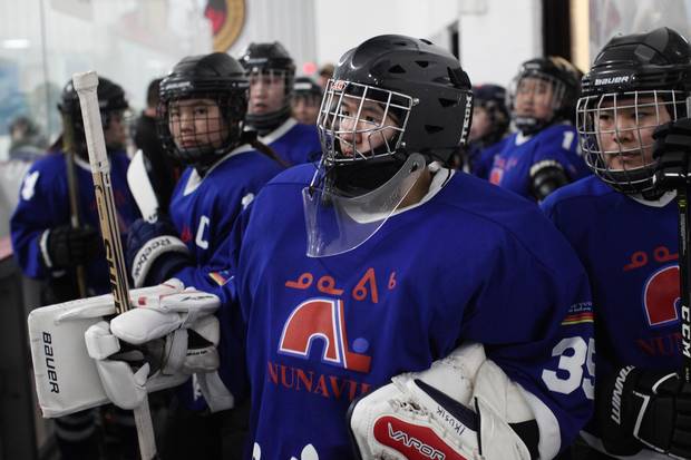 Members of the Nunavik Nordiks get ready to take the ice March 24, 2017 in Ottawa. 