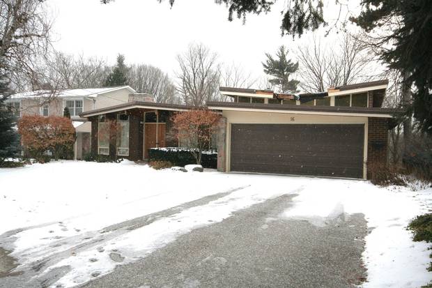 A butterfly-roofed home at 16 Page Ave.
