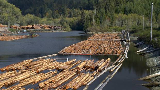 Log booms at the mouth of Jordan River.