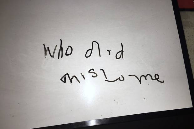 Unable to speak, Katrina is currently communicating using a whiteboard